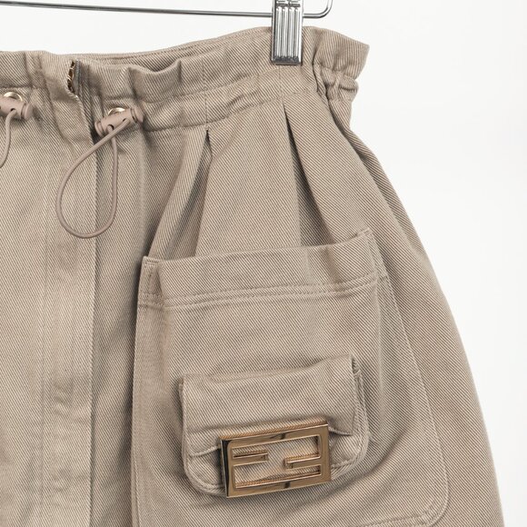 Fendi Resort 2023 Runway Baguette Taupe Cotton-Denim Cargo Mini Skirt - Picture 5 of 14